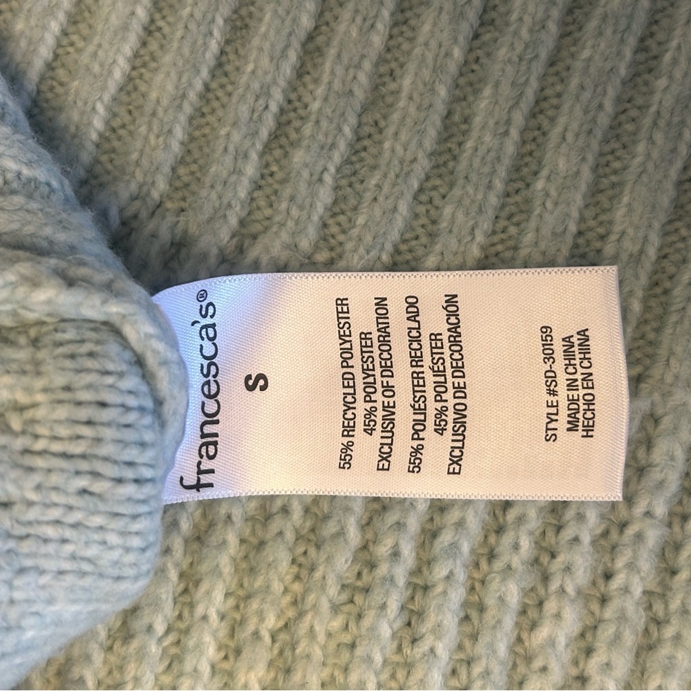 Francesca's Light Blue Cable Knit Sweater Dress White Lace Accents Women’s Small - Picture 5 of 8